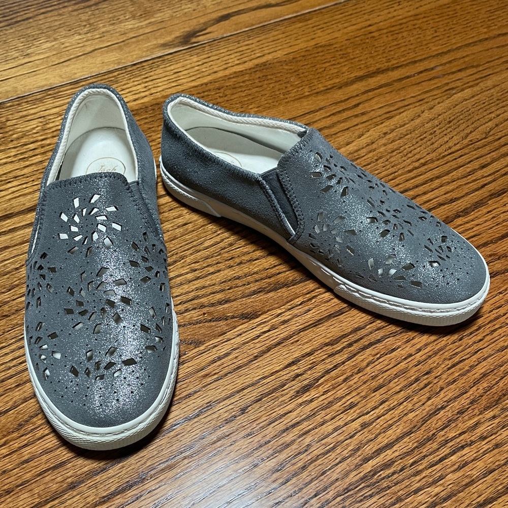 Jack Roger’s Slip-On Shoes with Laser Cut Design in Metallic Gray
